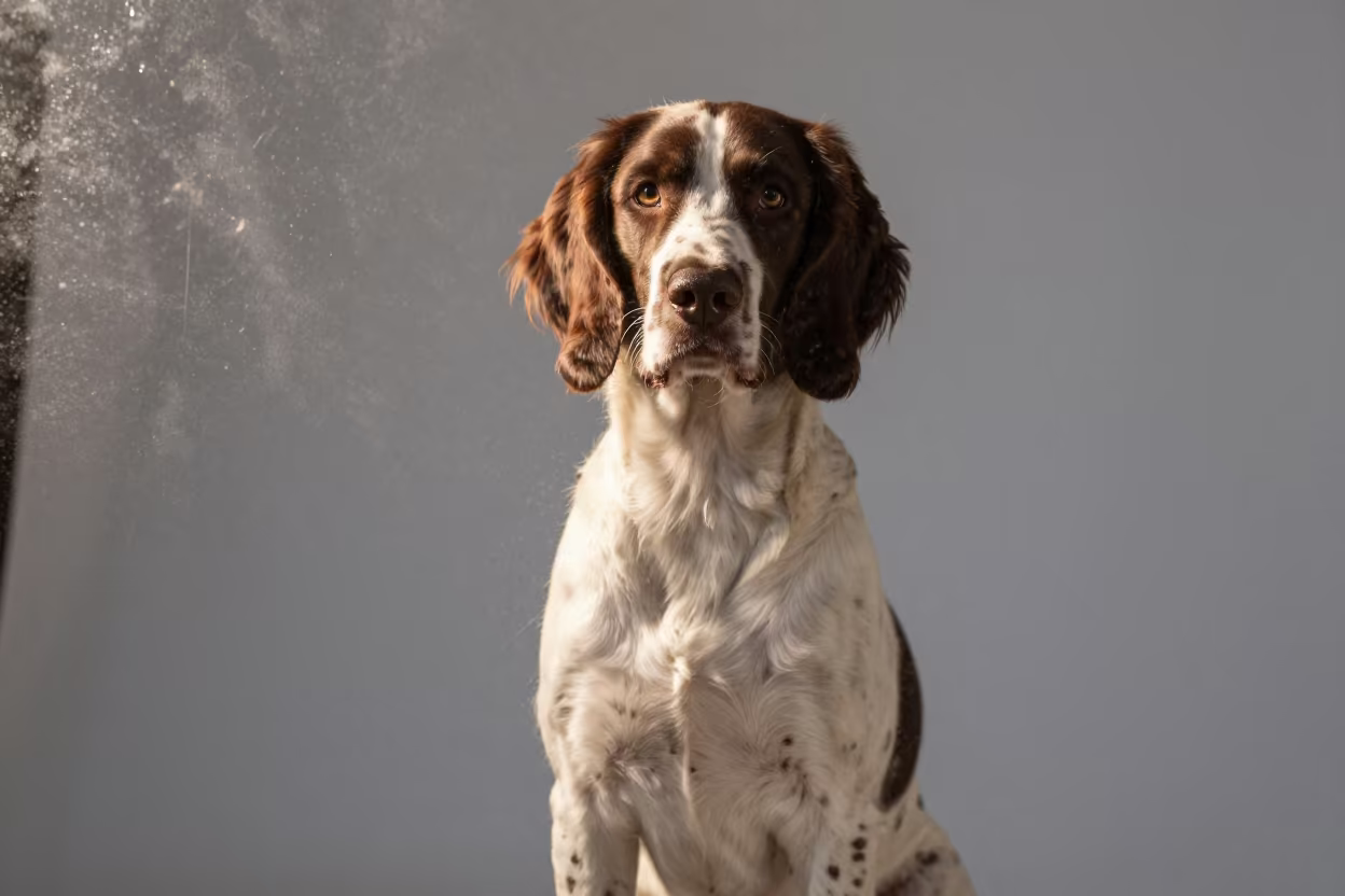Boykin Spaniel Portrait in Brasilia Studio in in a quiet portrait studio with a plain backdrop and eye-level framing near Brasilia