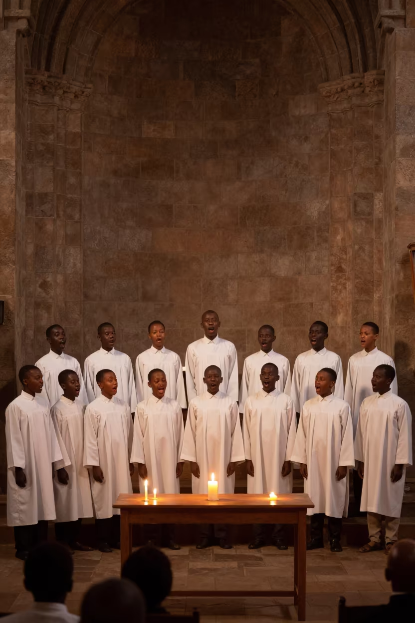 Boys Choir Singing Evensong in Kisumu Abbey in in a rehearsal room in Kisumu