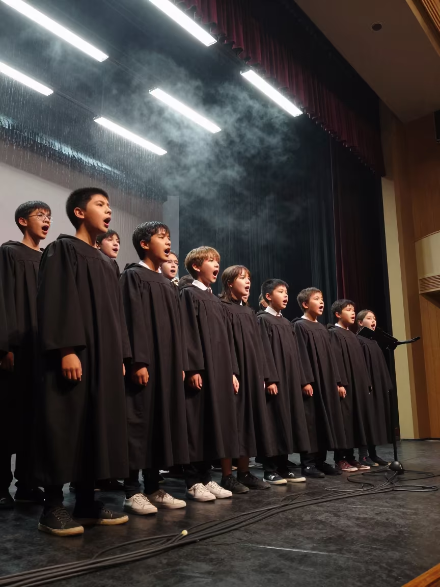 Boys Choir Singing Evensong on Stage in on a theater stage in El Tigre