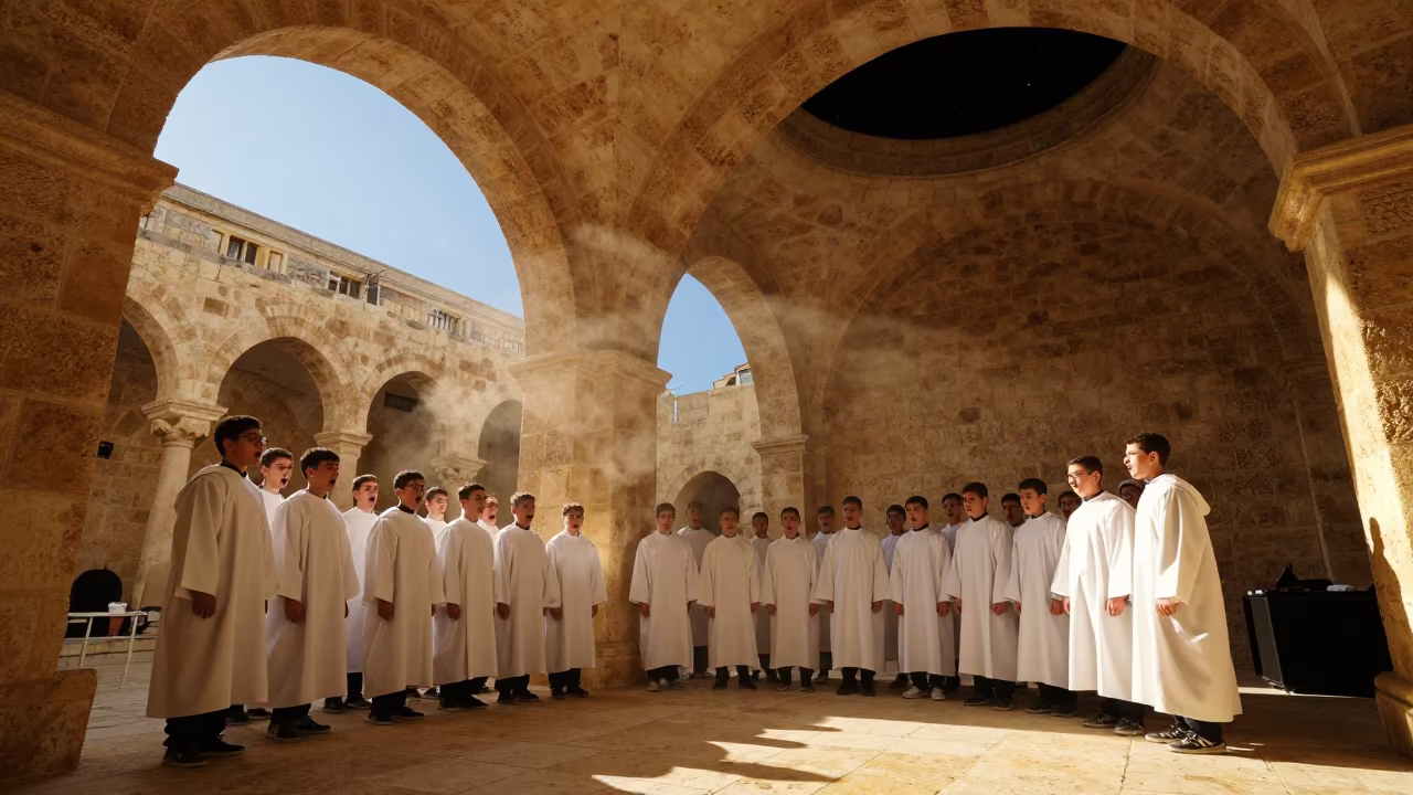 Boys Choir Singing in Nicosia Rehearsal Room in in a rehearsal room in Nicosia