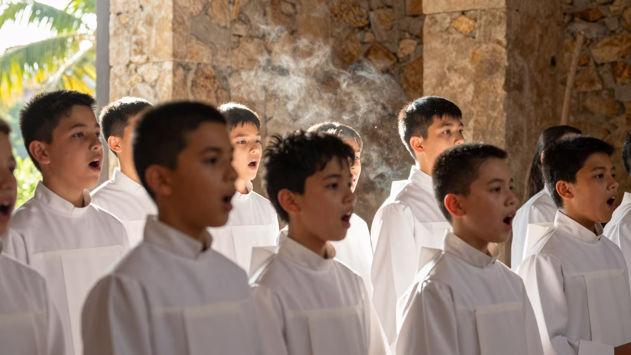 Boys Choir Singing in Oran Rehearsal in in a rehearsal room in Oran