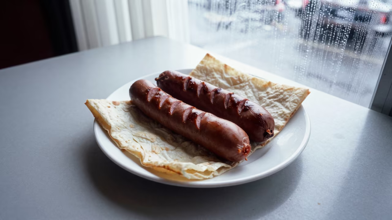Braai Boerewors and Pap on Guangzhou Diner Table in at a roadside diner table in Guangzhou