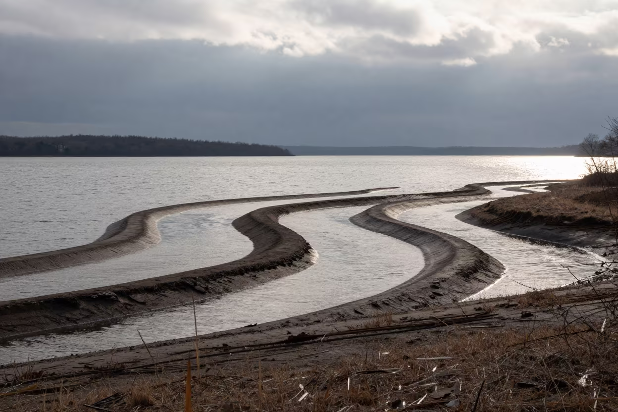 Braided Delta Shadows Before Dawn in along a wave-cut shoreline in Tennessee