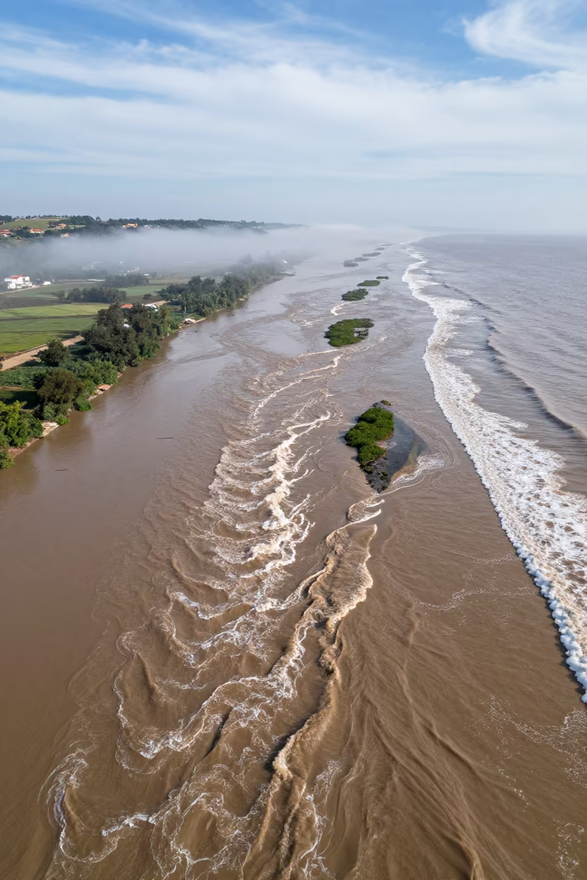 Braided Floodwater Aerial View Lebanon Coast in far above surf-scalloped coastline in Lebanon