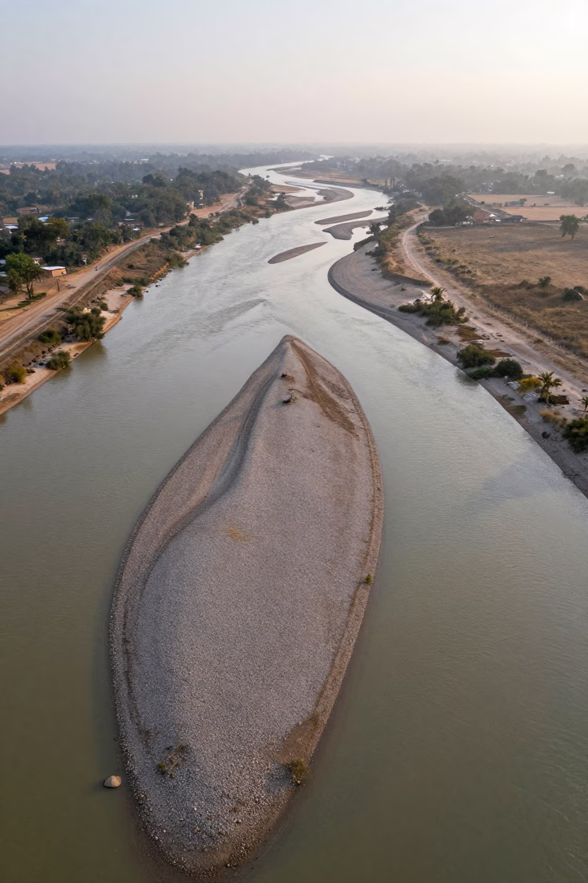 Braided Floodwater Channels Aerial View in high above braided river channels near Luanshya