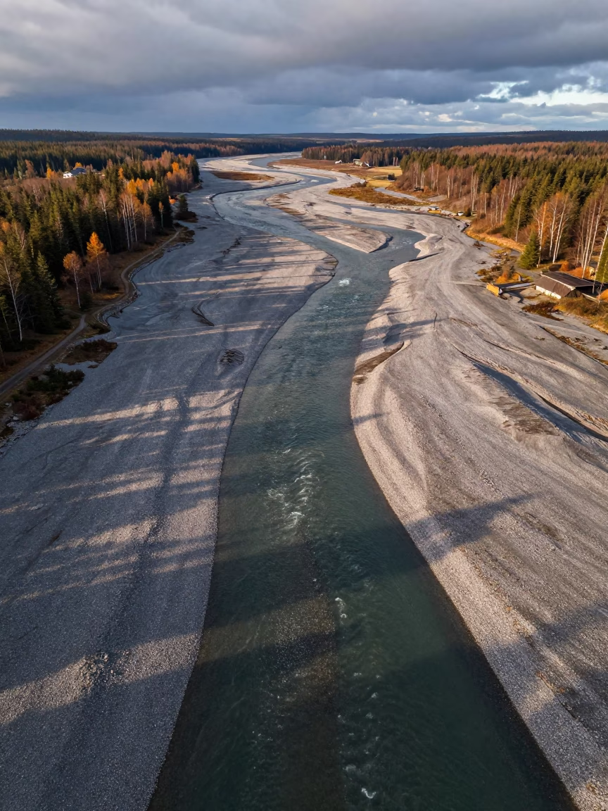 Braided Glacial River Aerial View Poland Dawn in in Poland