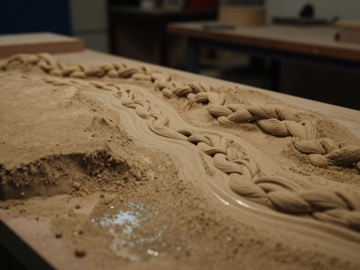 Braided Glacial River Model on Night Shelf in on a workshop shelf in Ciudad del Carmen