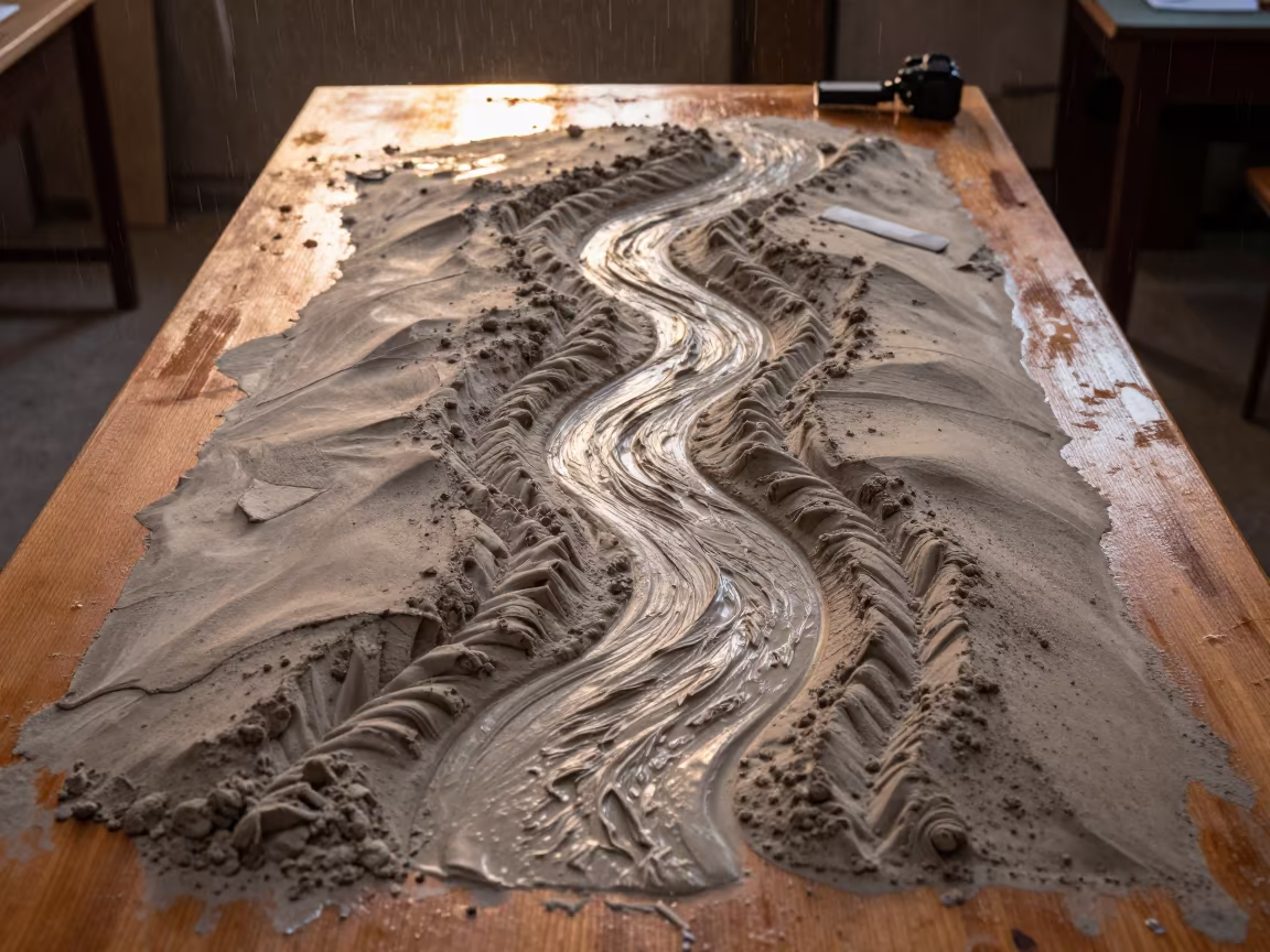 Braided Glacial River Model on Perugia Desk in on a writing desk in Perugia