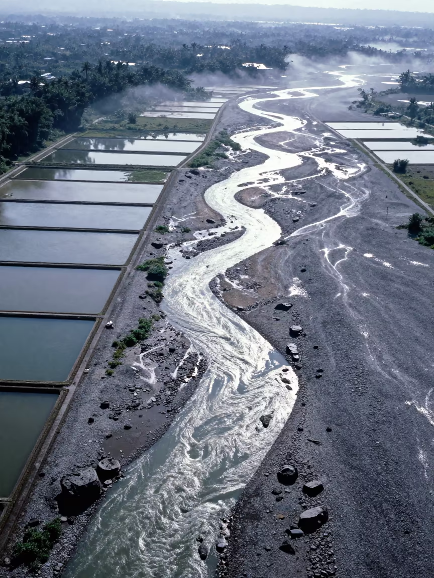 Braided Glacial Rivers Over Salt Ponds Ouagadougou in high over salt ponds and causeways near Ouagadougou