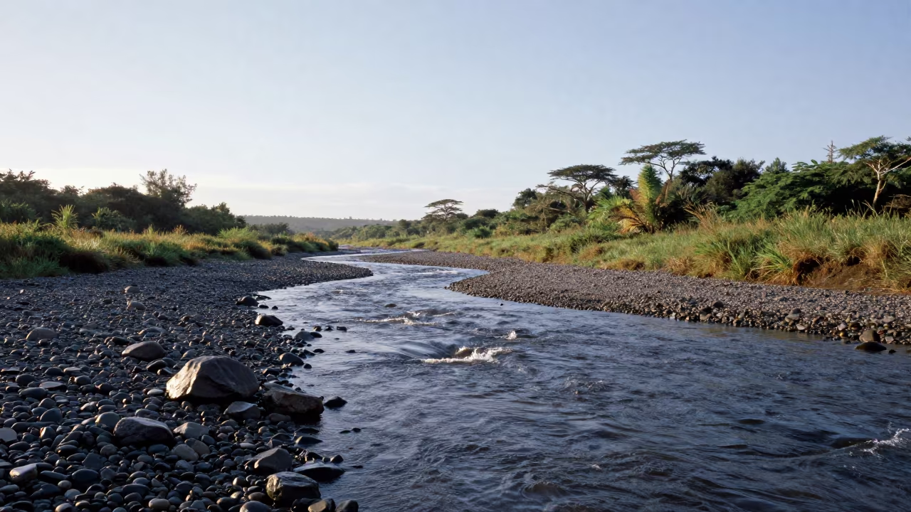 Braided River on Costa Rica Gravel Shoreline in along a wave-cut shoreline in Costa Rica