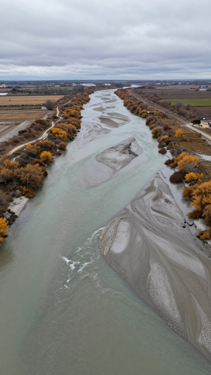 Braided River Silt Aerial View Campania Autumn in in Campania