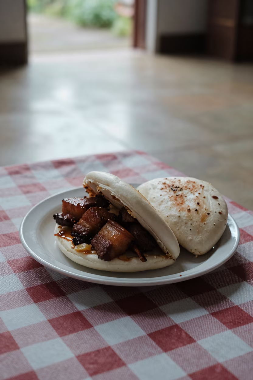Braised Pork Belly Gua Bao on Picnic Blanket in on a picnic blanket in Forlì