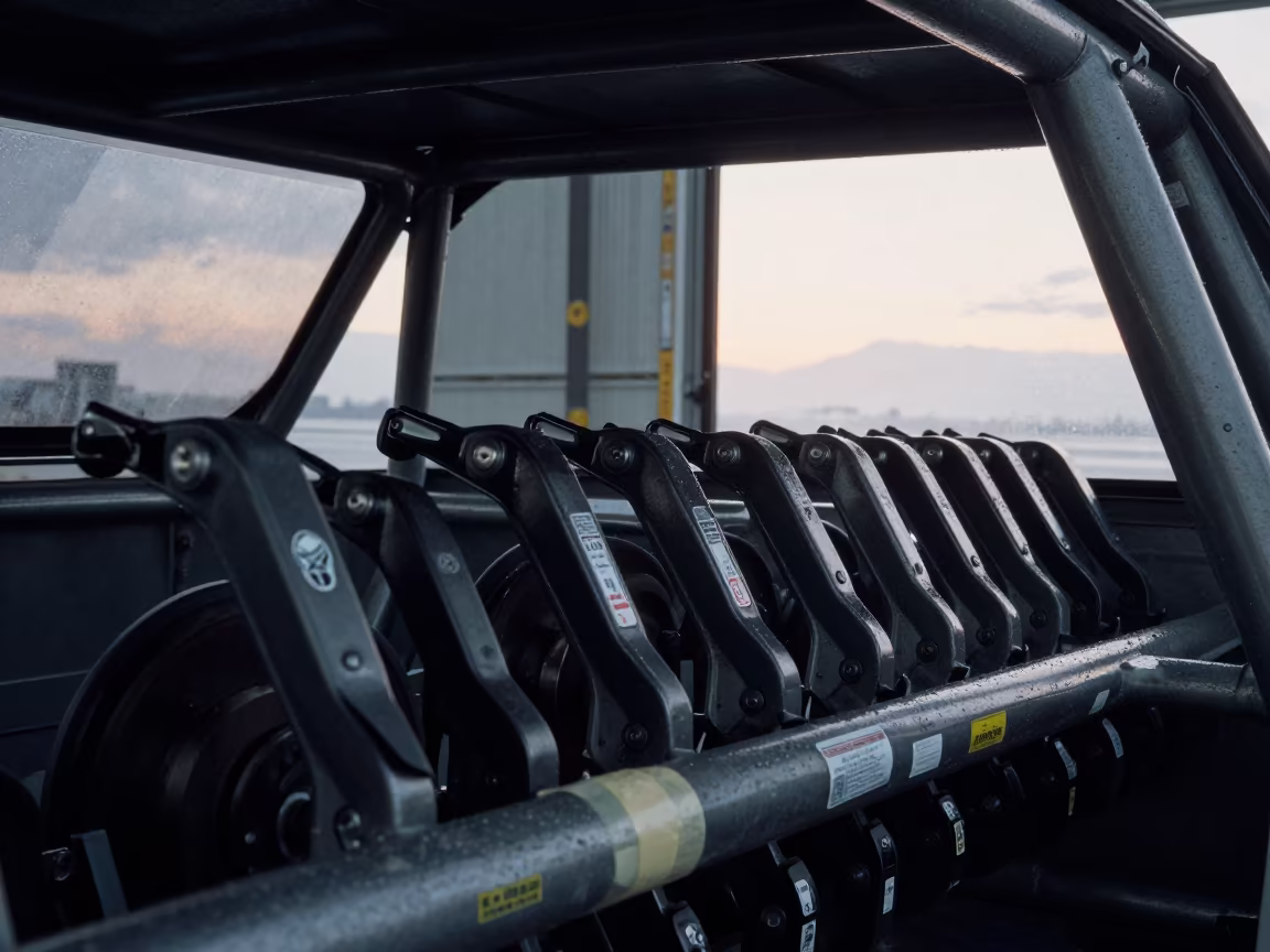 Brake Lever Row Under Dawn Light in Cape Town Warehouse in inside a chilled distribution bay in Cape Town