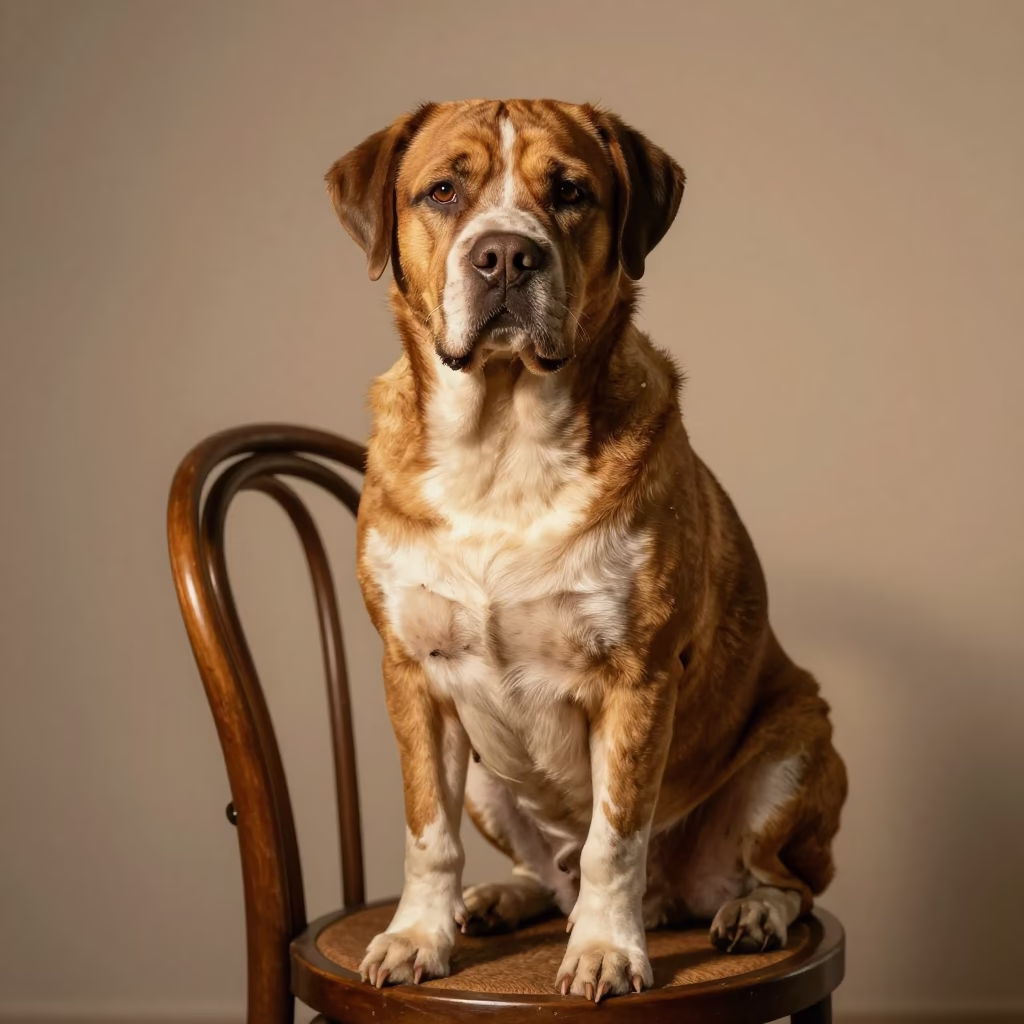 Braque du Bourbonnais Portrait in Warm Studio Light in in a quiet portrait studio with a plain backdrop and eye-level framing in Belas