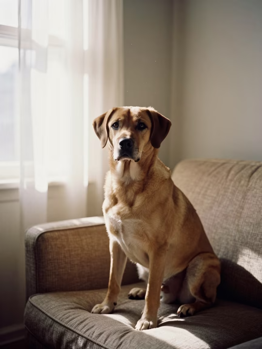 Braque Saint-Germain Portrait Near Window in on a sofa near a curtained window with calm indoor light near Potosi