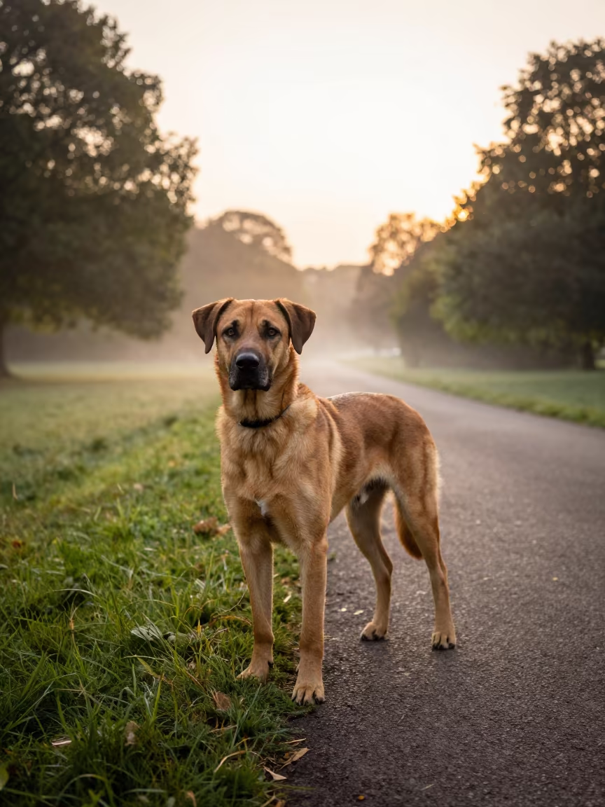 Braque Saint-Germain Portrait on Cardiff Path in along a quiet park path with soft open shade and a clean background in Cardiff