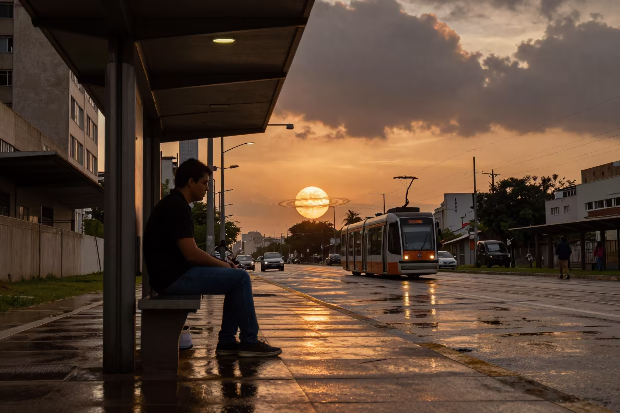 Brasilia Tram Stop Planet Rings Evening in at a tram stop in Brasilia