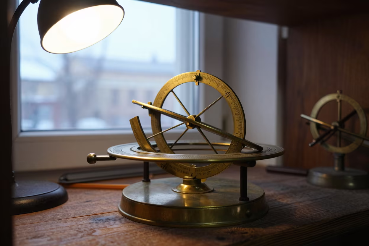 Brass Astrolabe on Workshop Shelf in Moscow in on a workshop shelf in Kitai-gorod, Moscow