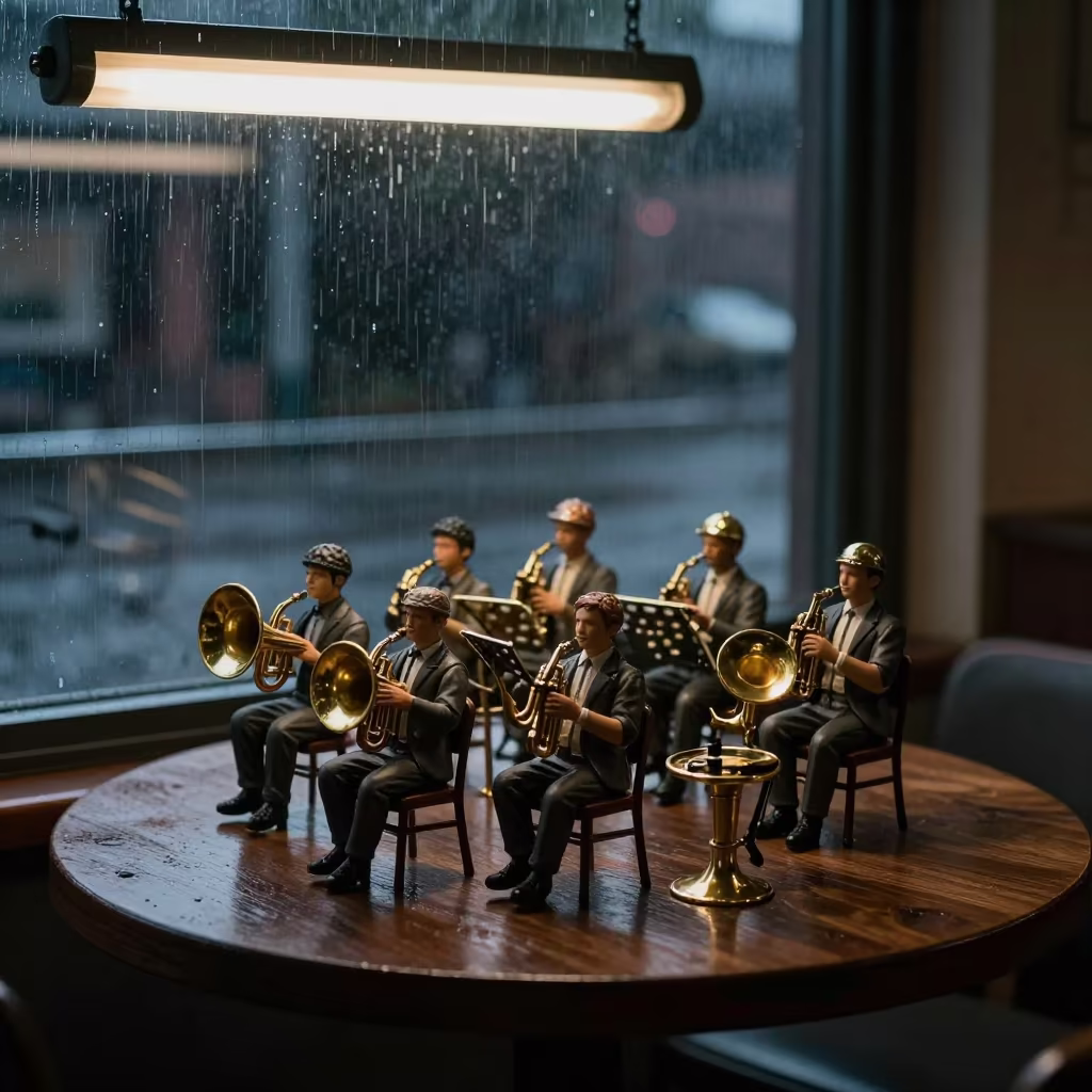 Brass Band Model on Cafe Table in Akure in on a cafe table by a window near Akure