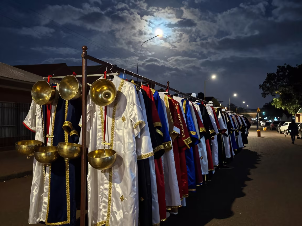 Brass Bowl Parade Costumes Moonlit Harare Night Reset in at a festival street procession in Harare