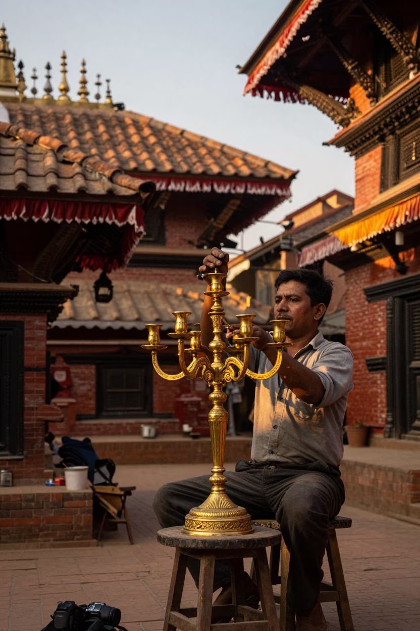 Brass Candelabra in Kathmandu in in Kathmandu, Nepal