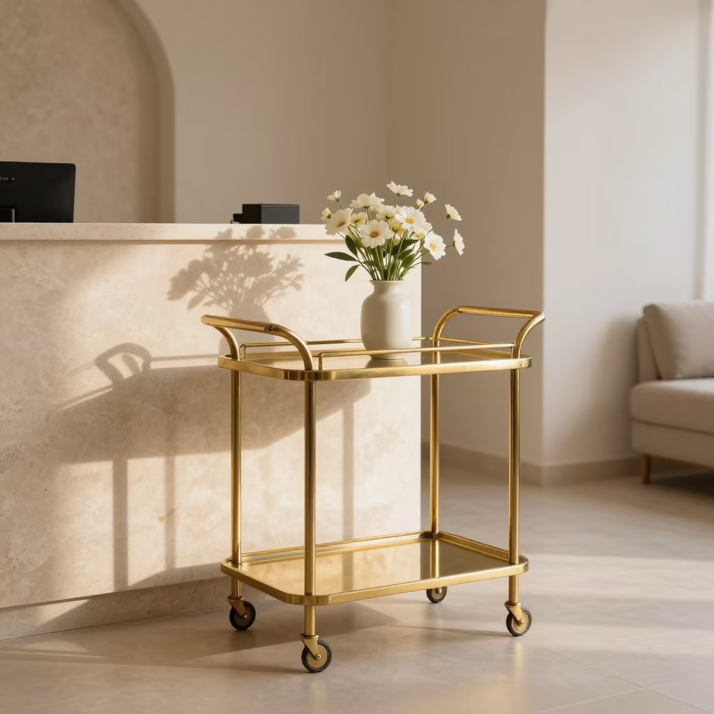 Brass Cart Stone Surface Spa Jerusalem in inside a spa reception near Jerusalem