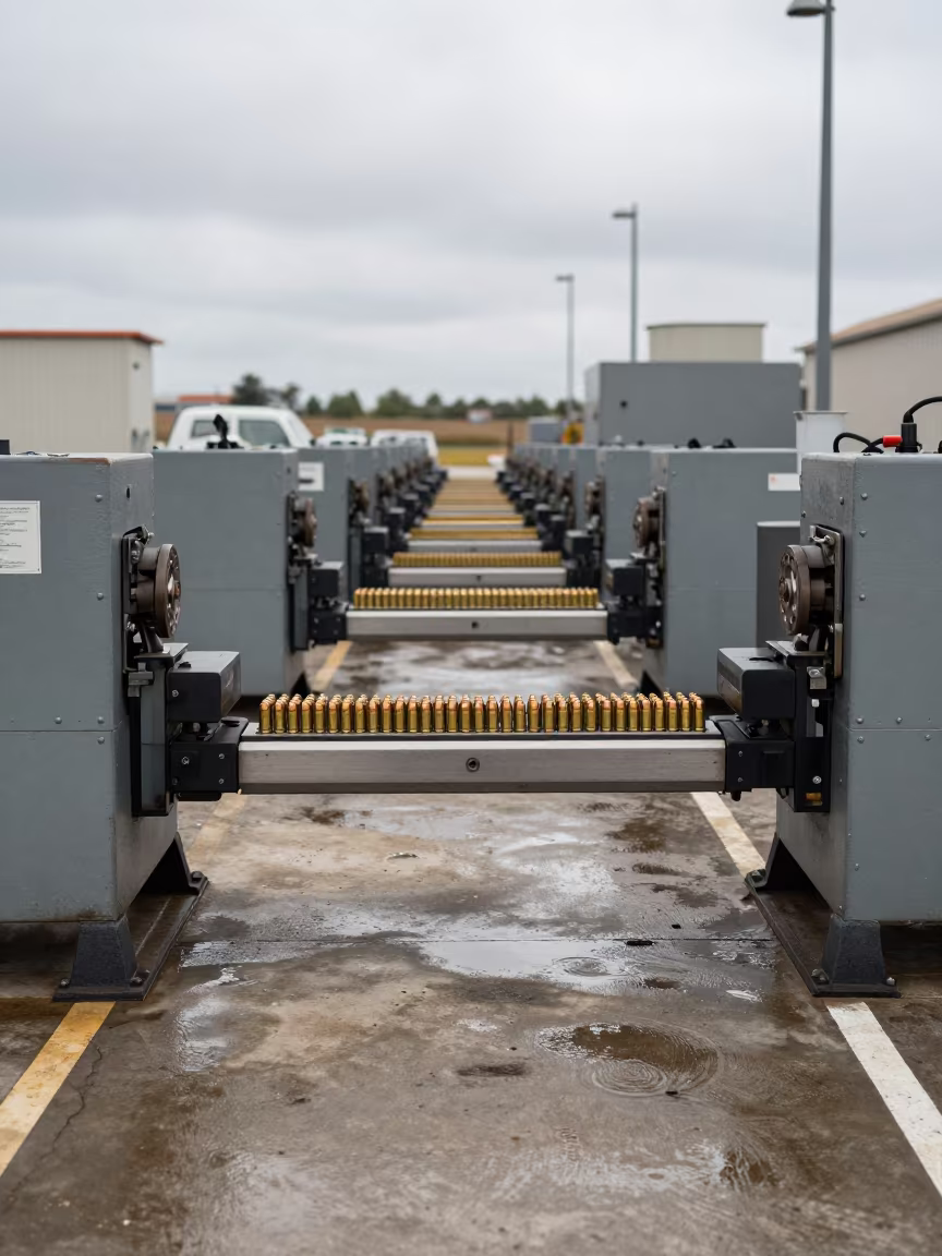 Brass Cases on Factory Line Valencia in at a loading dock near Valencia