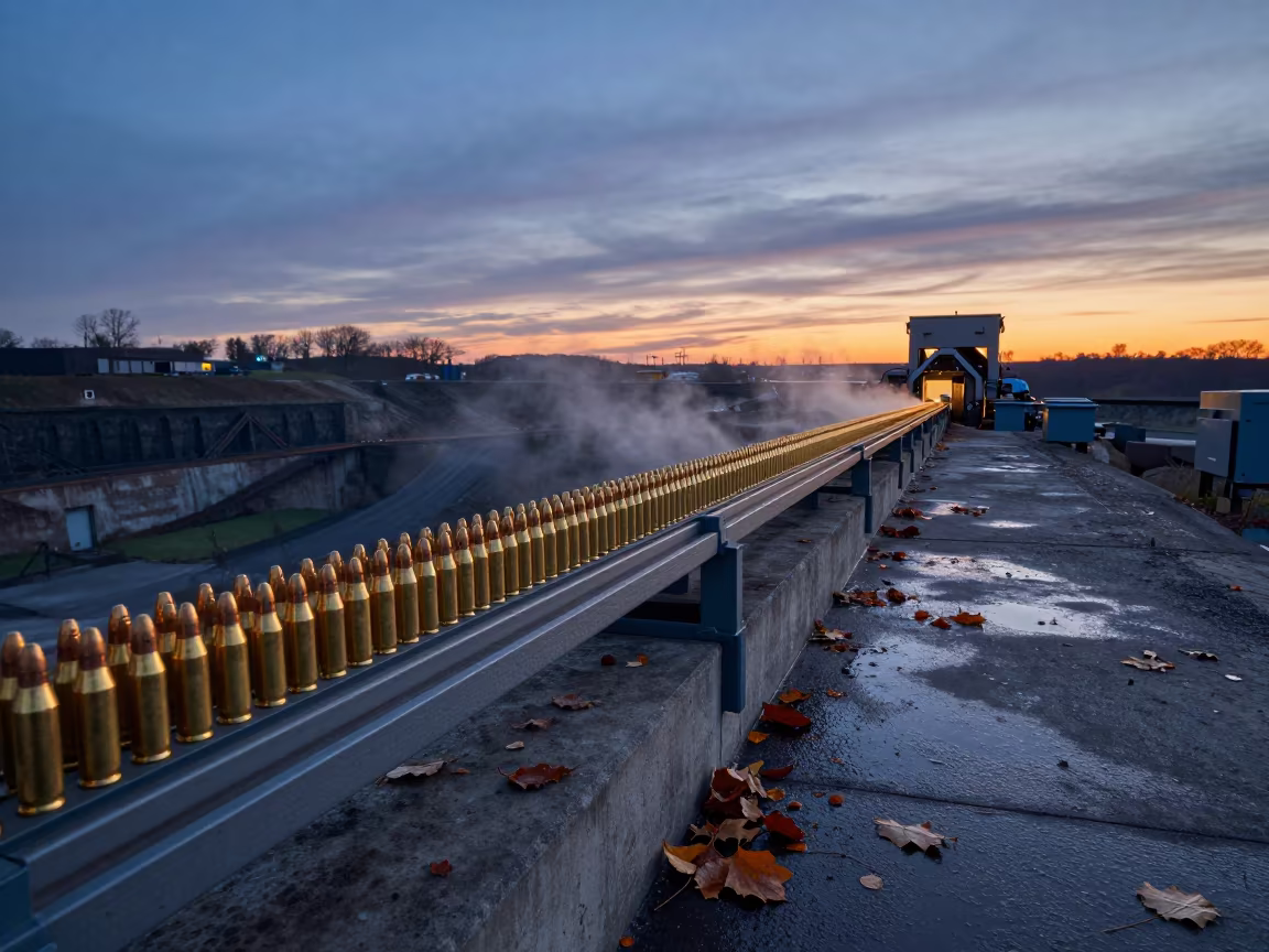 Brass Cases on Quarry Ledge Factory Line in on a quarry ledge near Dortmund