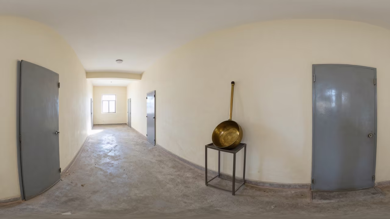 Brass Catch Pan in Lebanese Barracks Corridor in inside a barracks corridor in Lebanon