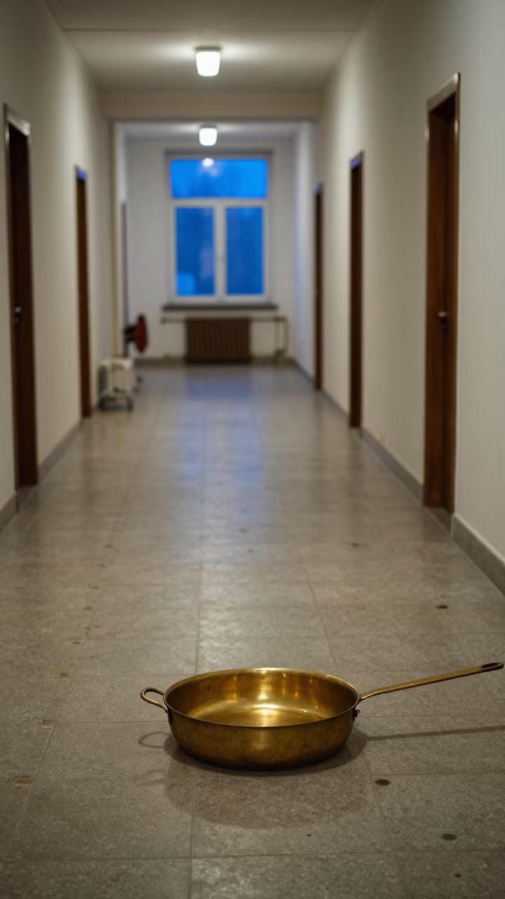 Brass Catch Pan in Tirana Barracks Corridor in inside a barracks corridor near Tirana