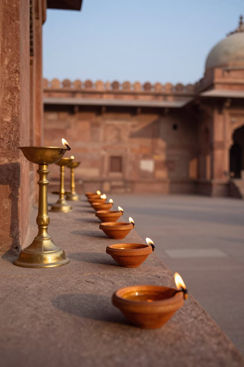 Brass Diwali Lamps in Delhi Hall in in a ceremonial hall near Delhi