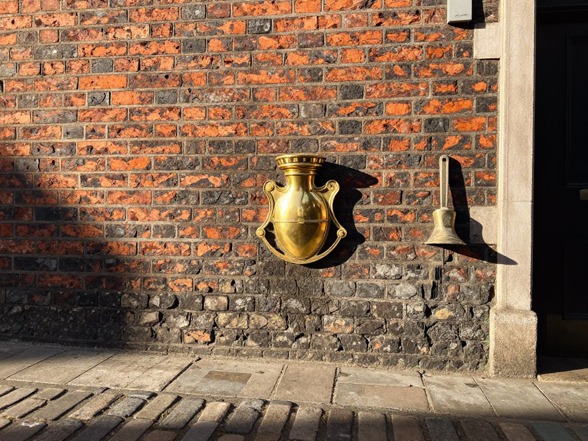 Brass Escutcheon and Boot Scraper on Historic Dublin Street Corner in Late Afternoon in in Dublin, Ireland