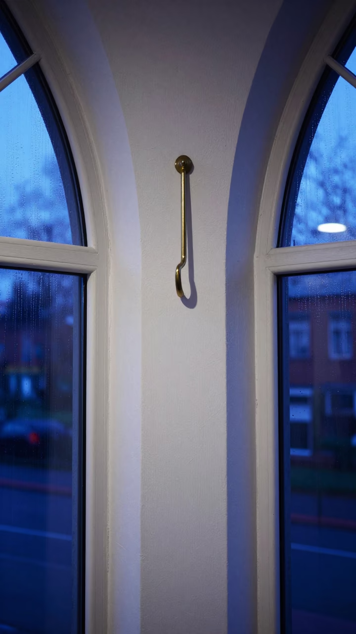Brass Hook Shadow on Vaulted Plaster in inside a vaulted atrium near Richmond Hill