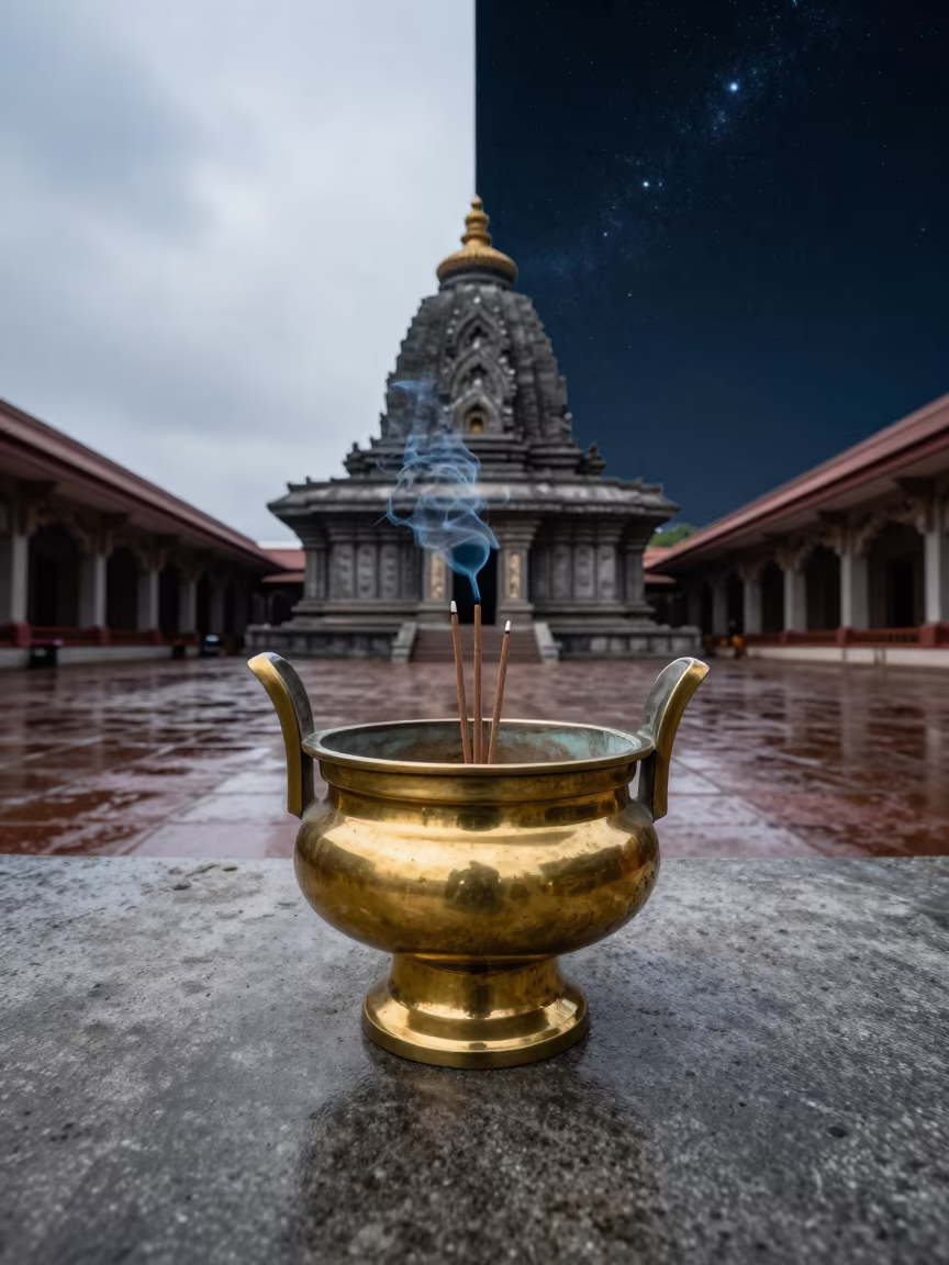 Brass Incense Burner Neon Sky Guatire Temple in in a temple courtyard in Guatire
