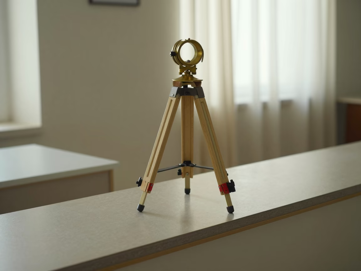 Brass Inclinometer on Wooden Staff Display Ledge in on a painted display ledge in Menouf