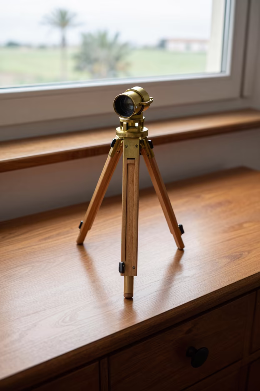 Brass Inclinometer on Wooden Staff Hotel Dresser in on a hotel dresser in Rishon LeZion