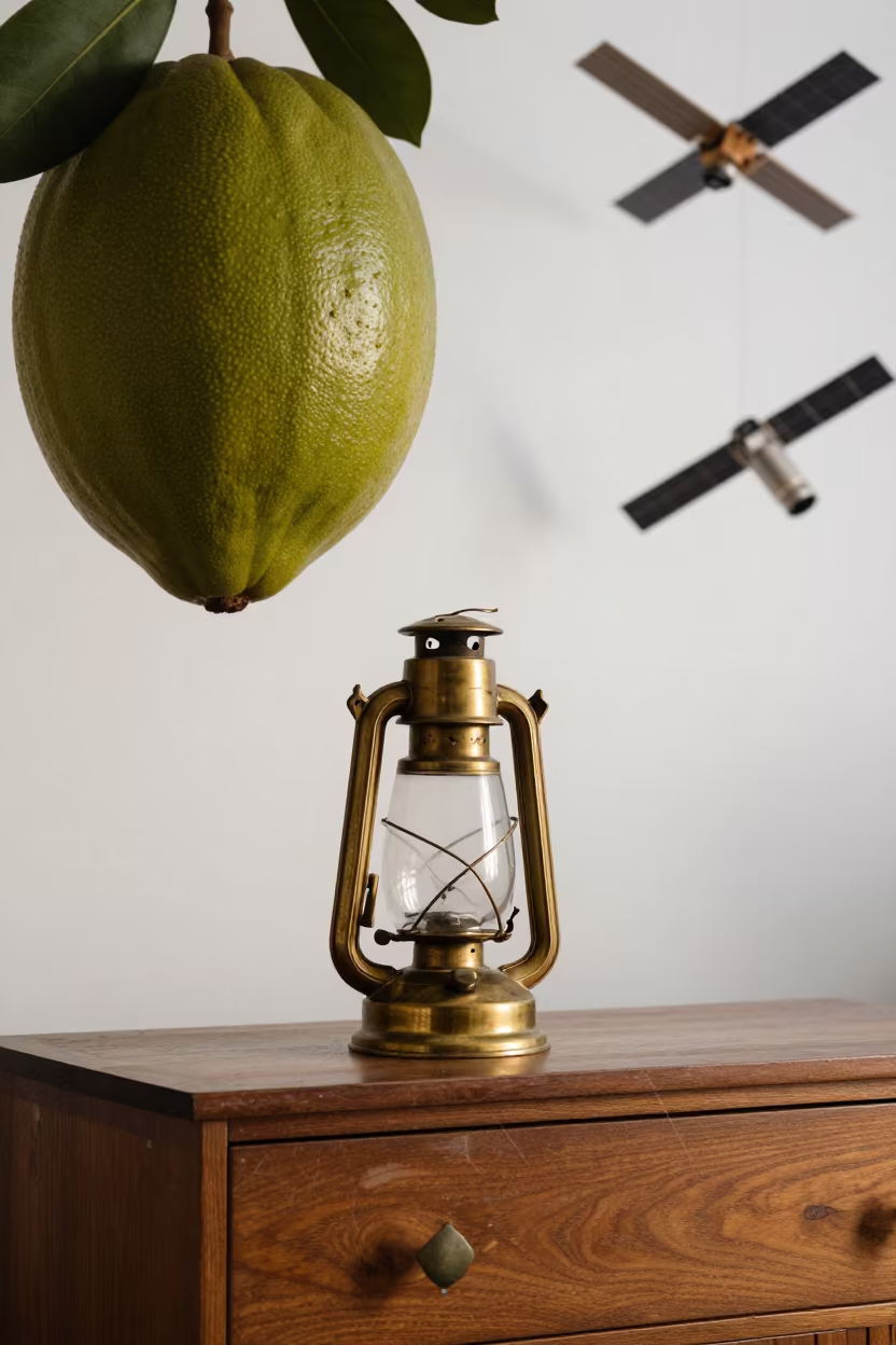 Brass Lantern on Hotel Dresser Haze in on a hotel dresser in Usaquen, Bogota