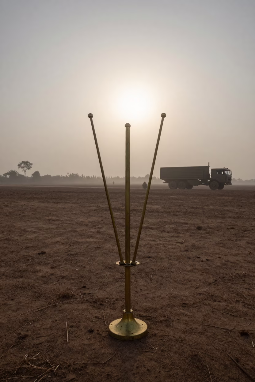 Brass Magnet Wand Rack at Dawn in Niger in beside a convoy halt on open ground in Niger