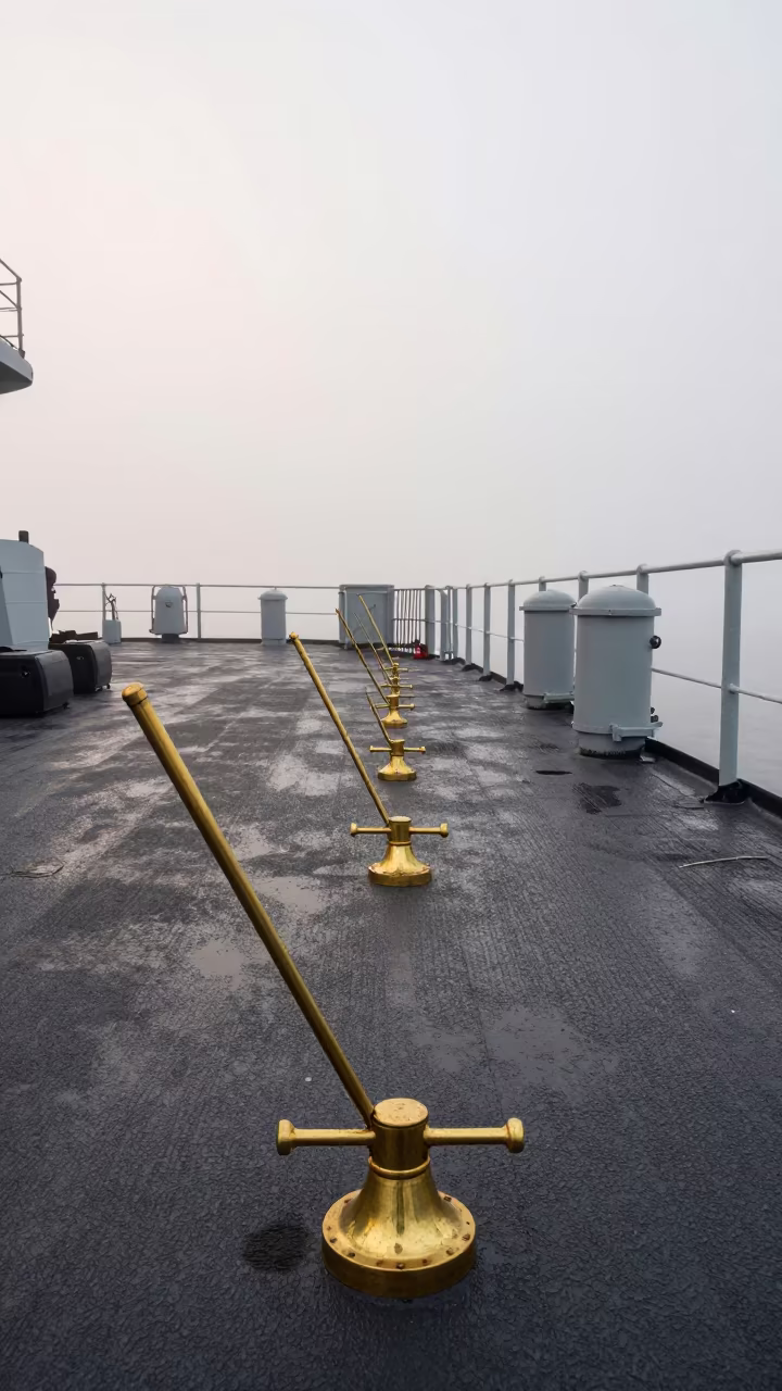Brass Magnet Wand Rack on Naval Deck at Dawn in on a naval deck in rough wind in Minas Gerais