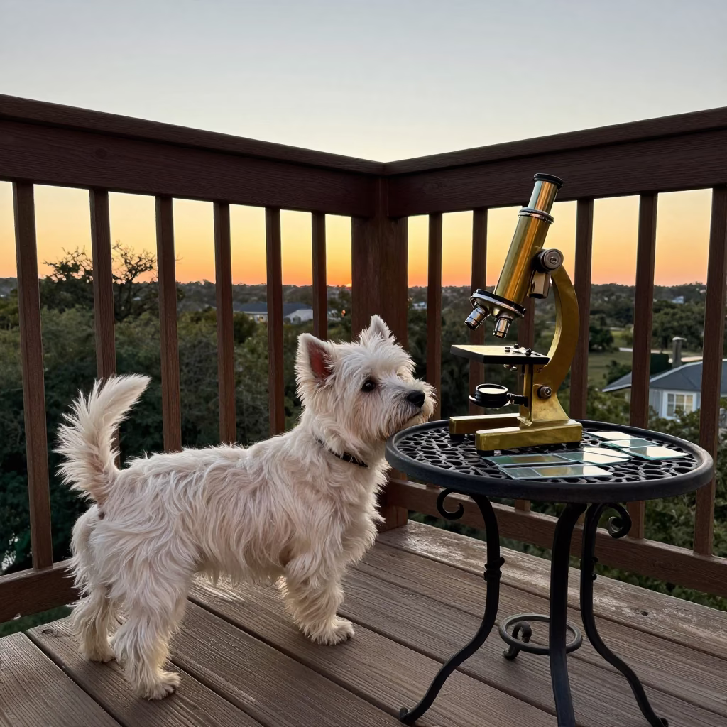 Brass Microscope in Austin at Sunset Light in in Austin, Texas, United States