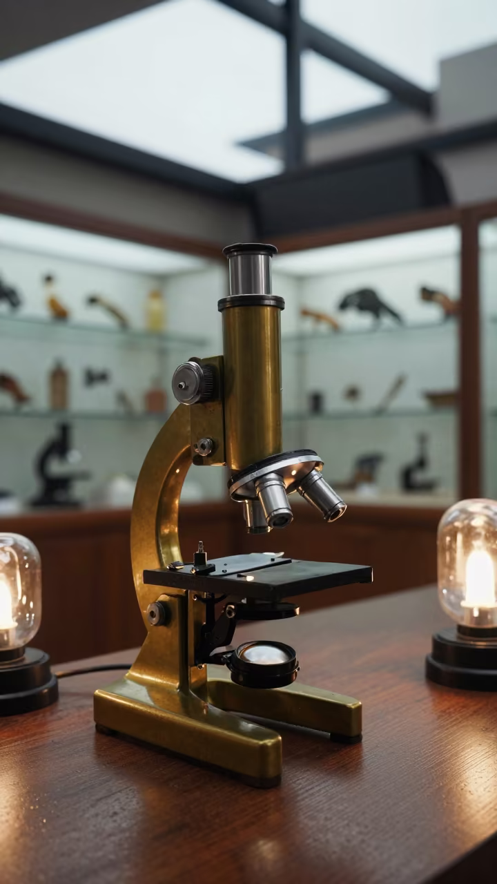 Brass Microscope in Jakarta Archive Room in in a specimen archive room in Sudirman, Jakarta