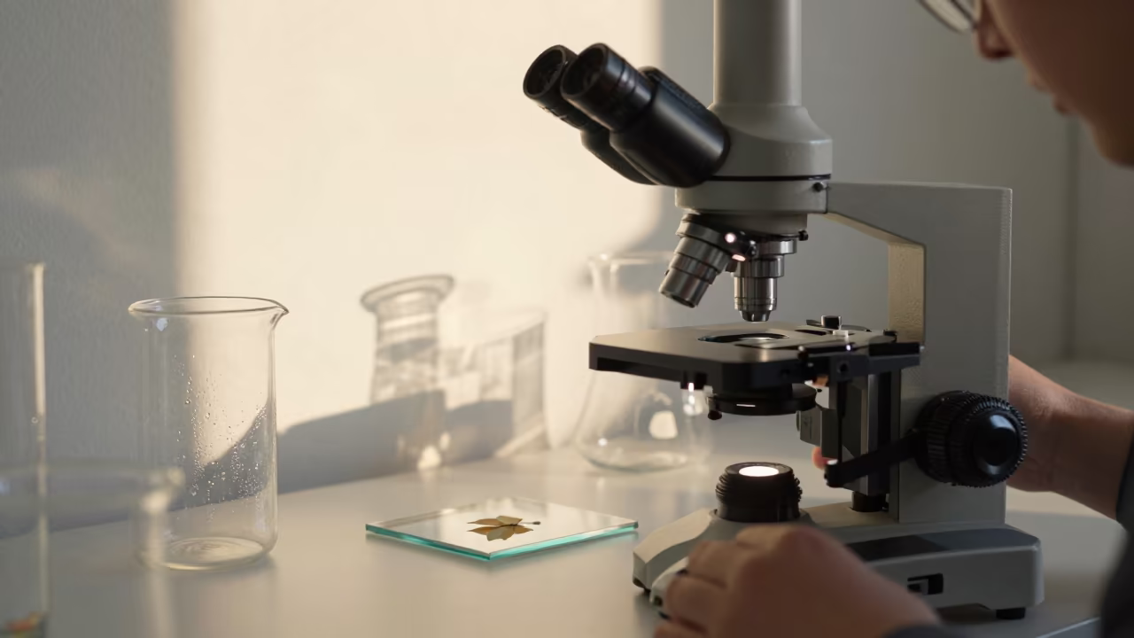 Brass Microscope Turret with Butterfly Slide in at an engineering workbench in Odessa