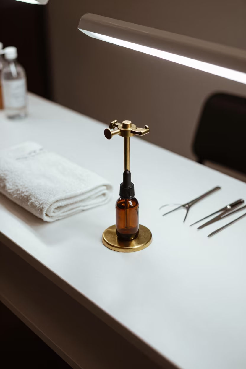 Brass Oil Dropper Stand in Guwahati Nail Studio in inside a nail studio near Guwahati