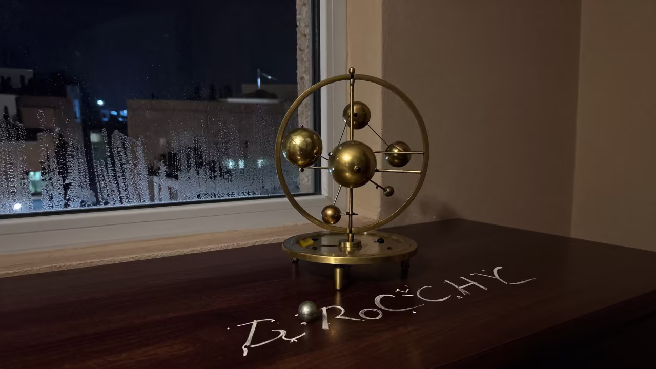 Brass Orrery on Winter Night Desk in on a writing desk near Berrechid