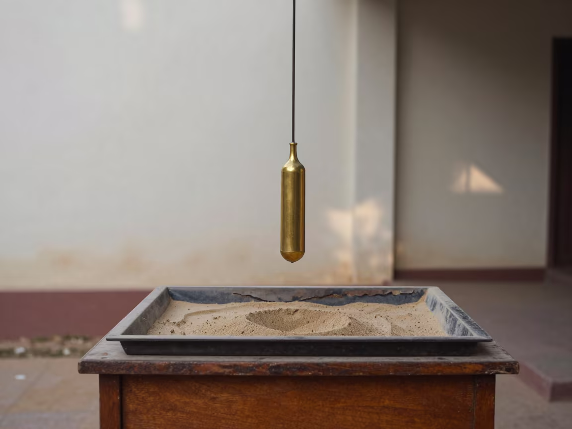 Brass Pendulum Over Sand Tray in Bhopal in on a writing desk in Bhopal