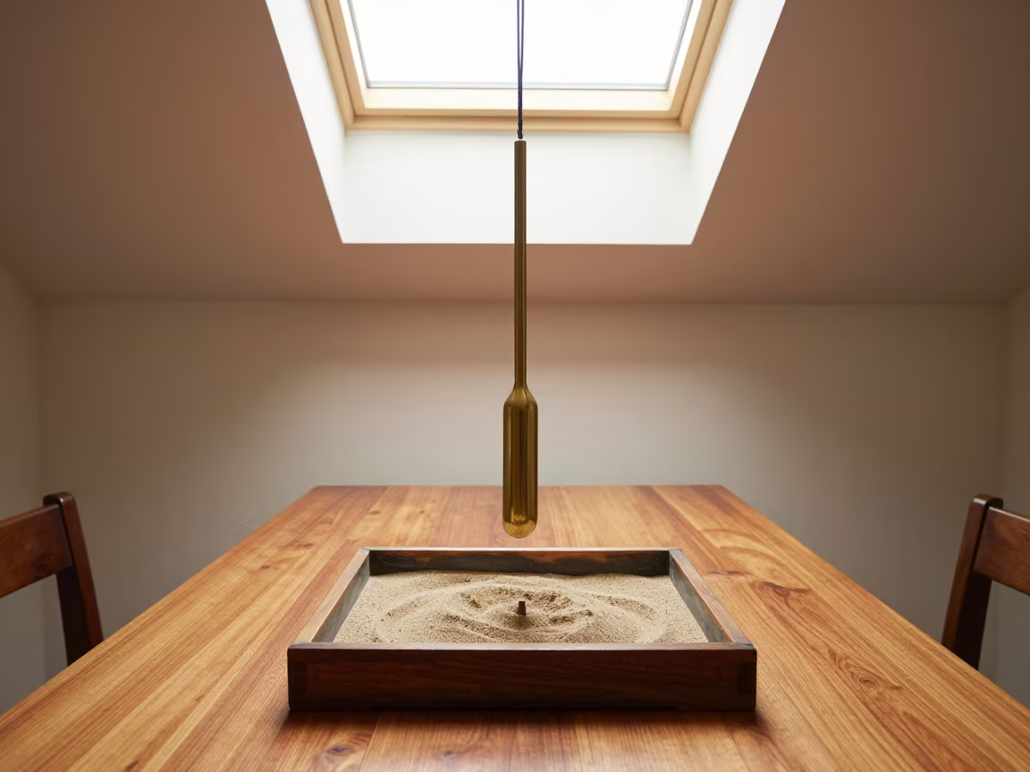 Brass Pendulum Over Sand Tray Cafe Window in on a cafe table by a window in Port Moresby