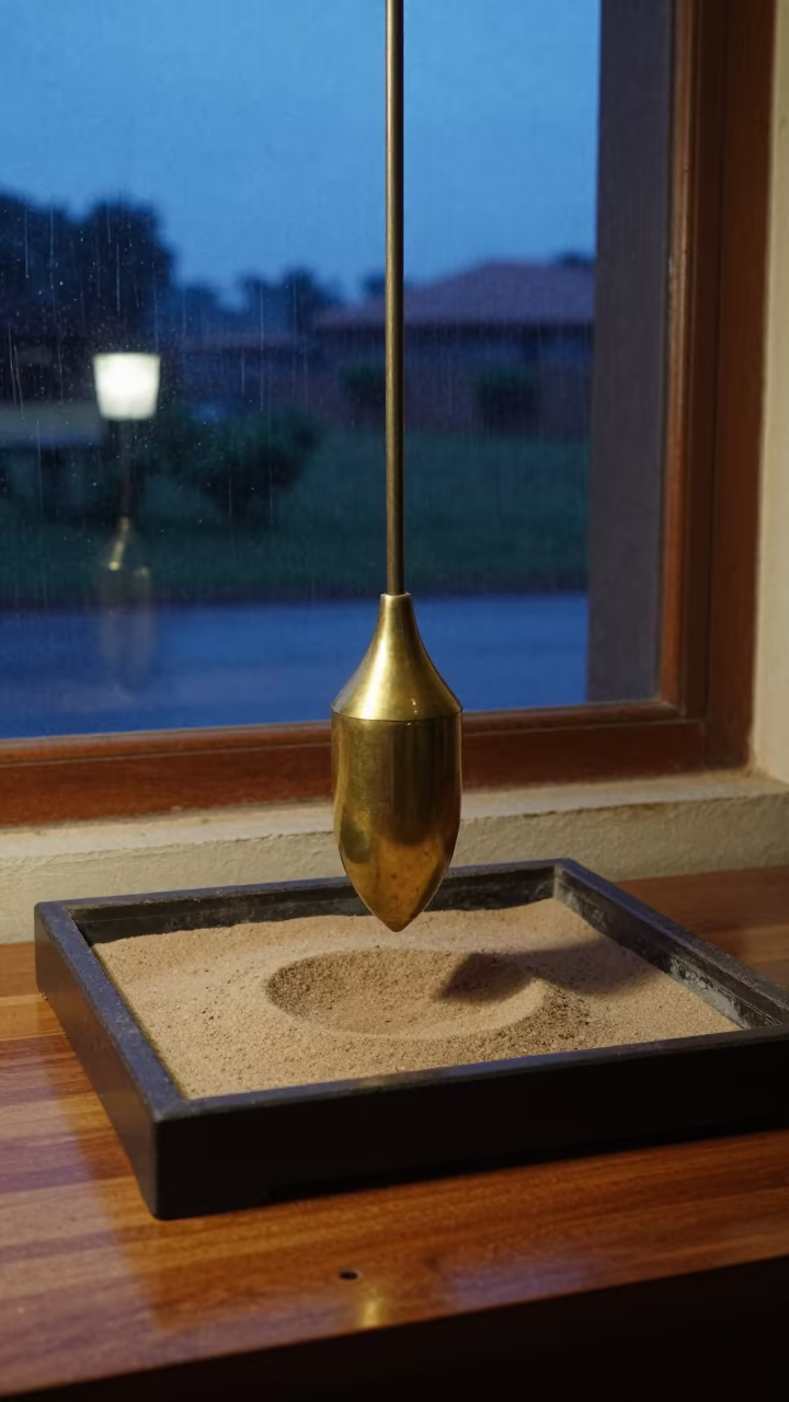 Brass Pendulum Over Sand Tray Desk in on a writing desk in Ouagadougou