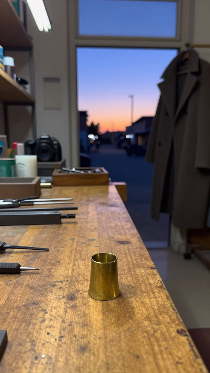 Brass Ring Cup in Indigo Twilight Goldsmith Shop in inside a goldsmith workshop behind the market lane in Beni Suef