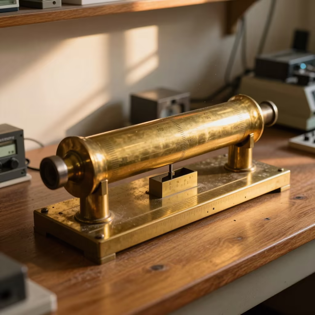 Brass Slide Viewer on Oak Bench in Bandung Archive in in a specimen archive room in Bandung