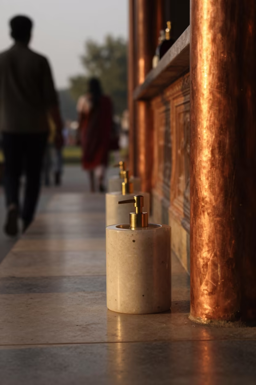 Brass and Stone Shampoo Refill Station Spa Reception in inside a spa reception near Moradabad